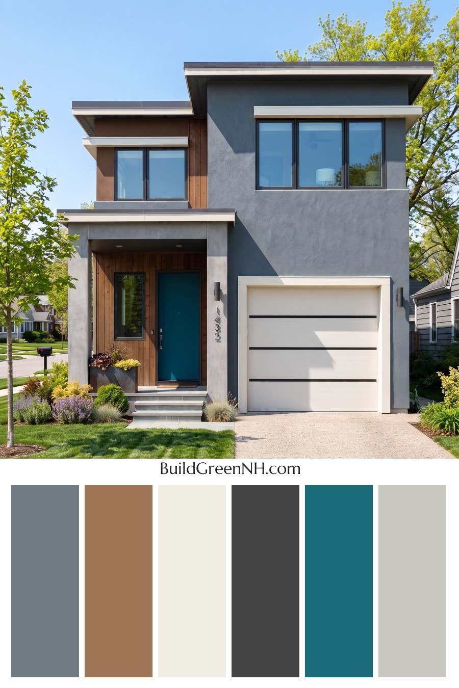 Dark Stucco House Exterior Color Scheme: Ash Blue Resolve