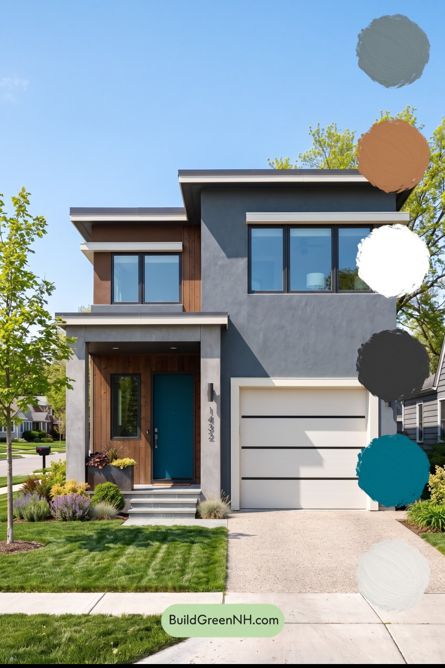 Dark Stucco House Exterior Color Scheme: Ash Blue Resolve