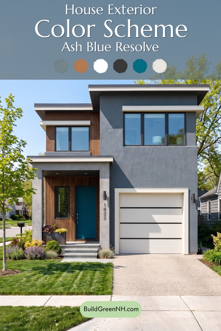 Dark Stucco House Exterior Color Scheme: Ash Blue Resolve
