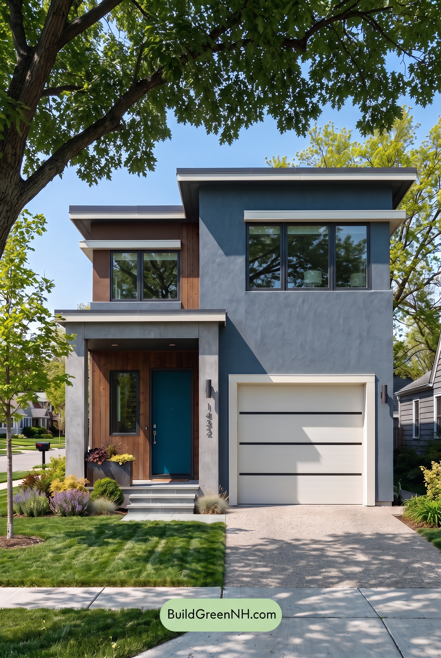 Dark Stucco House Exterior Color Scheme: Ash Blue Resolve - Shade