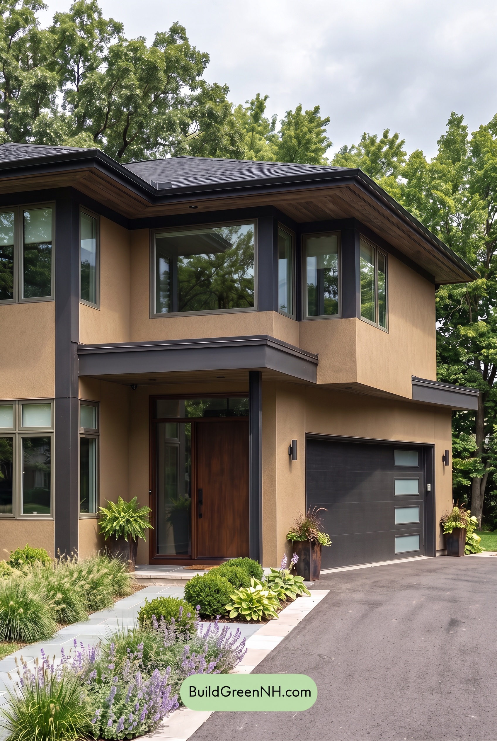 Dark Stucco House Exterior Color Scheme: Caramel Eclipse - Overcast