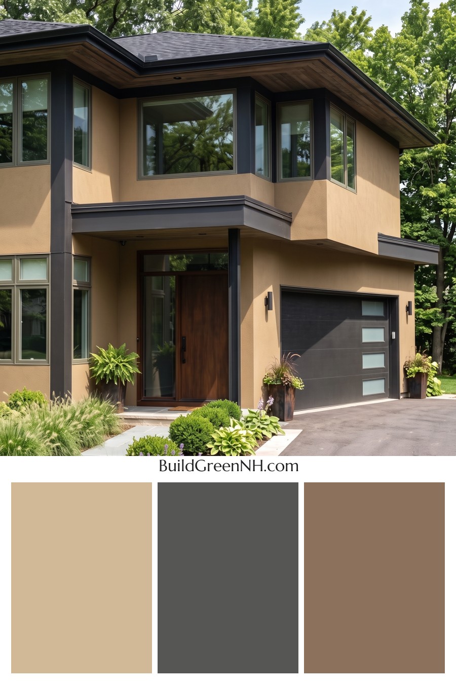 Dark Stucco House Exterior Color Scheme: Caramel Eclipse