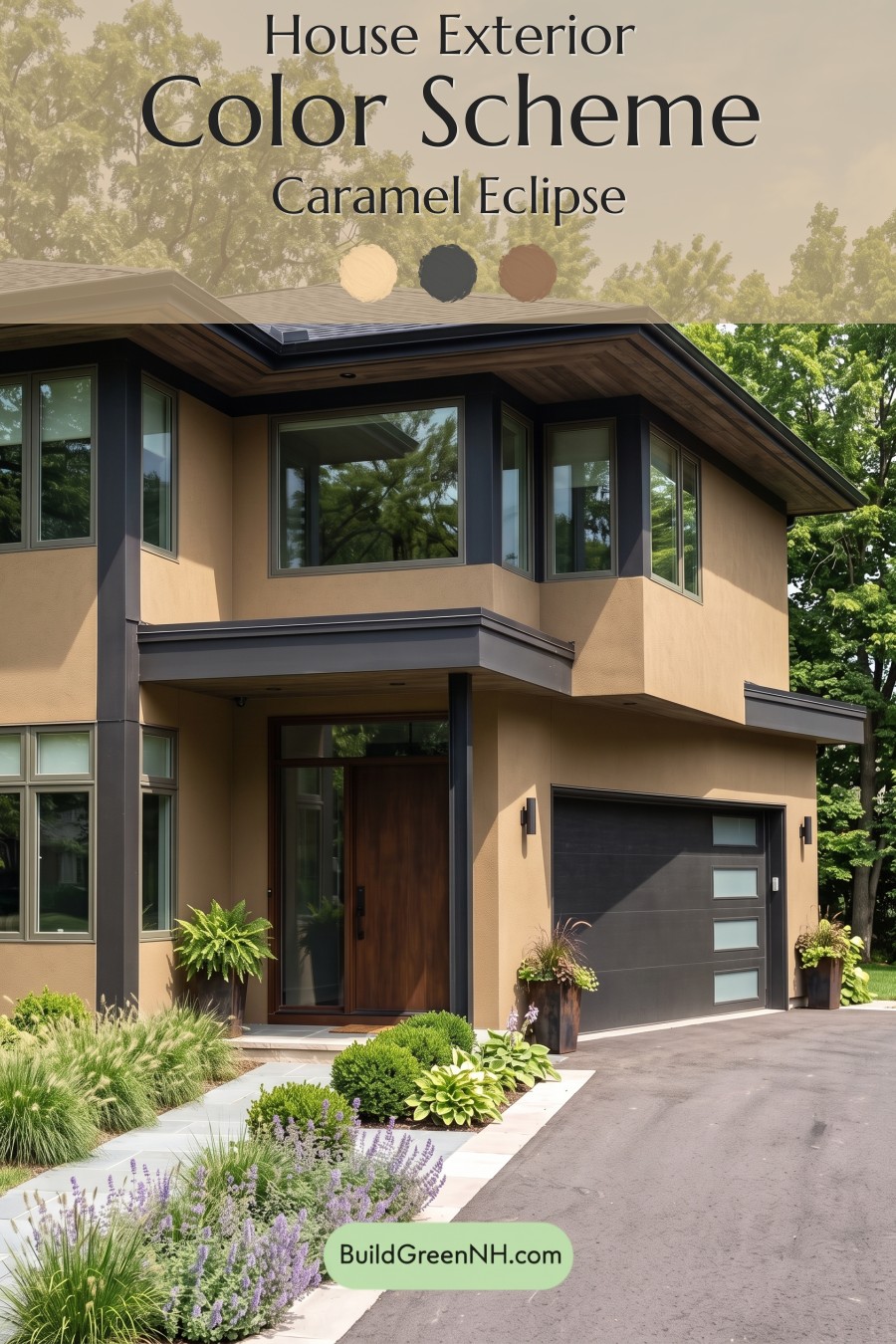 Dark Stucco House Exterior Color Scheme: Caramel Eclipse
