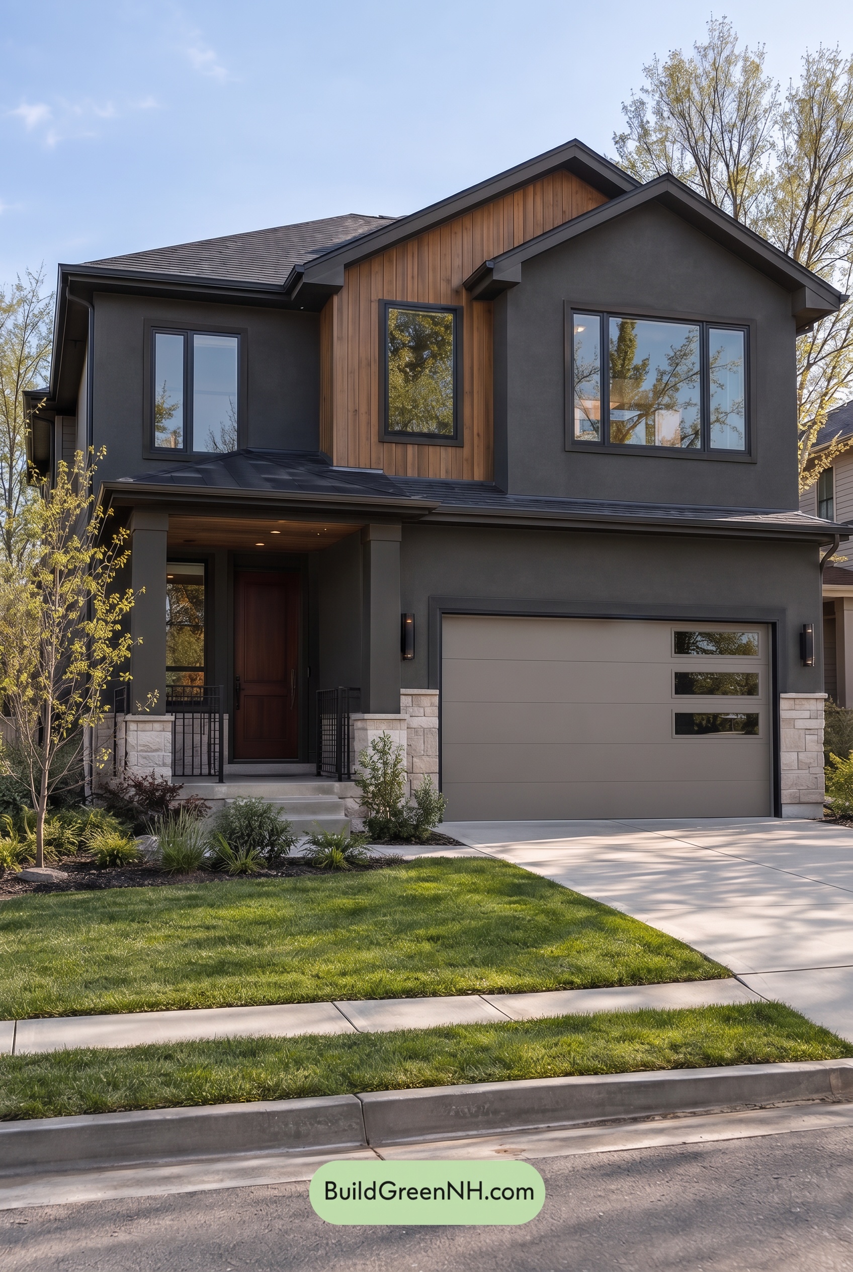 Dark Stucco House Exterior Color Scheme: Cedar Ember Calm