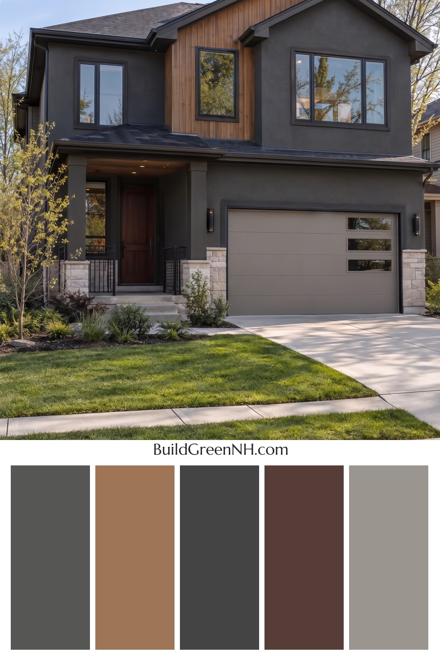 Dark Stucco House Exterior Color Scheme: Cedar Ember Calm