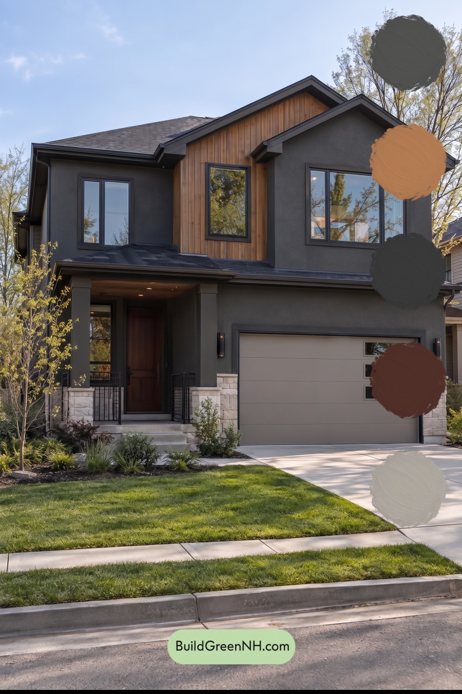 Dark Stucco House Exterior Color Scheme: Cedar Ember Calm