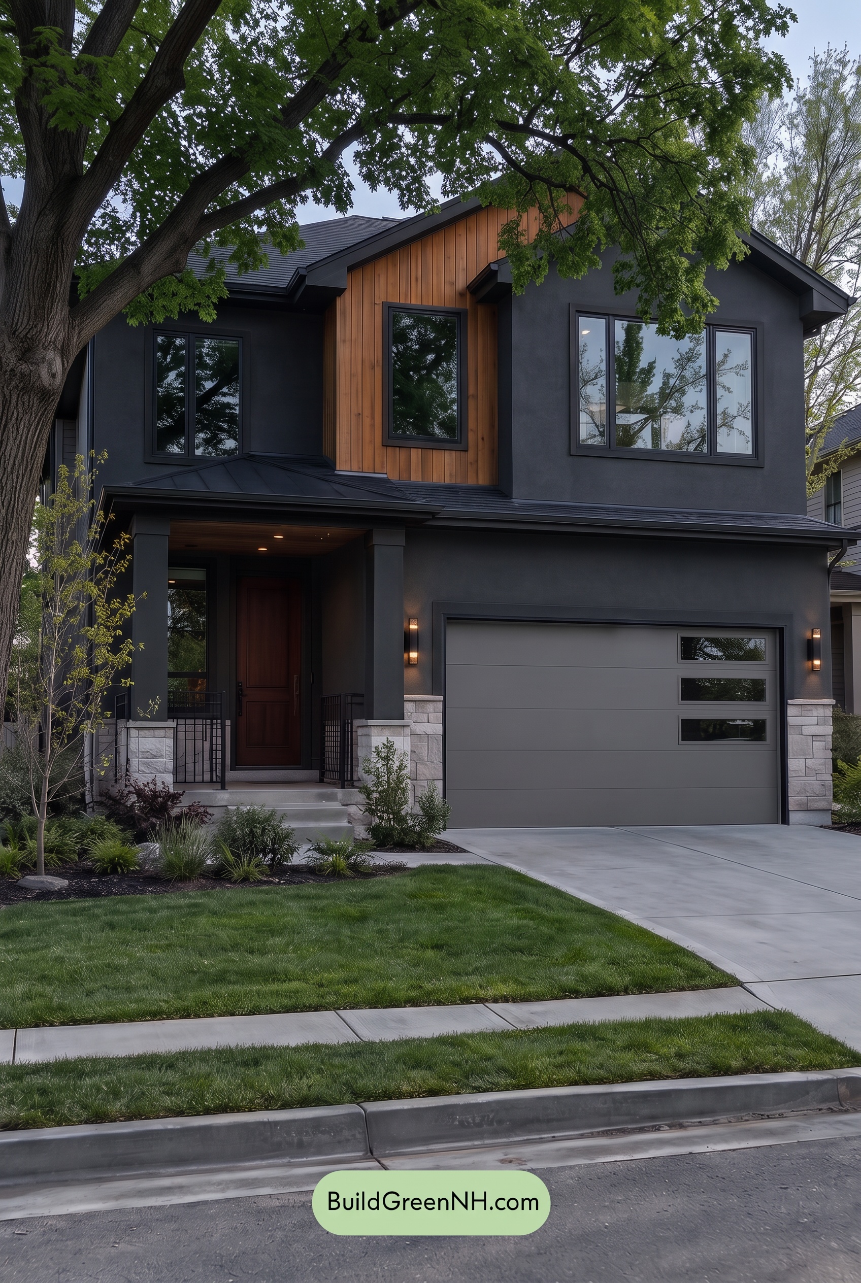 Dark Stucco House Exterior Color Scheme: Cedar Ember Calm - Shade