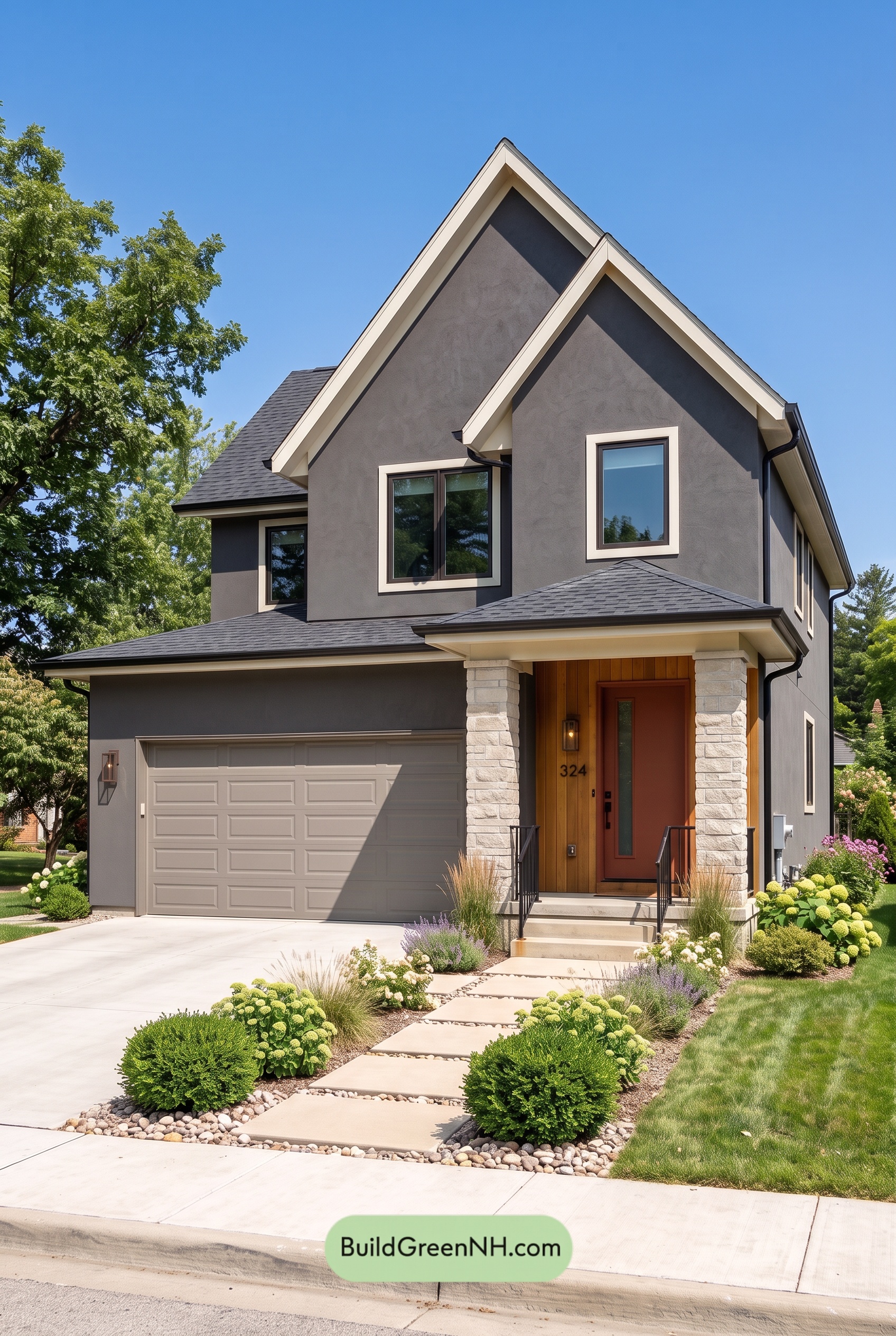 Dark Stucco House Exterior Color Scheme: Coal Apricot Haven