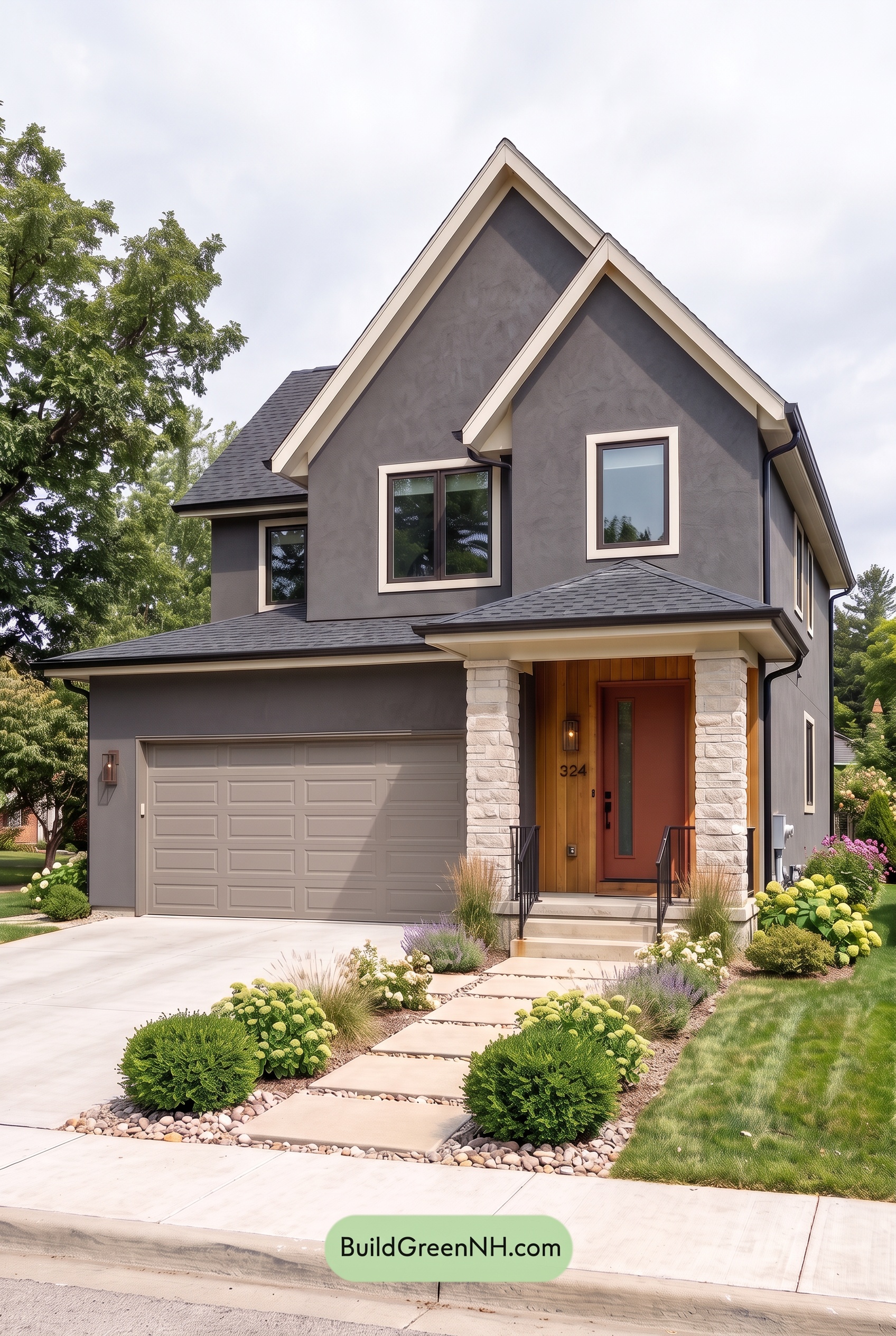 Dark Stucco House Exterior Color Scheme: Coal Apricot Haven - Overcast