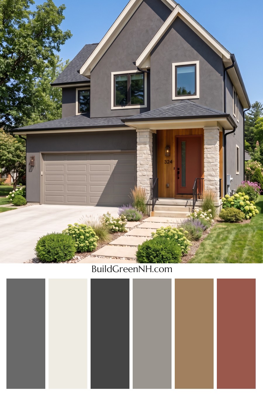 Dark Stucco House Exterior Color Scheme: Coal Apricot Haven