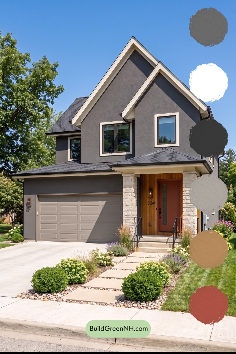 Dark Stucco House Exterior Color Scheme: Coal Apricot Haven
