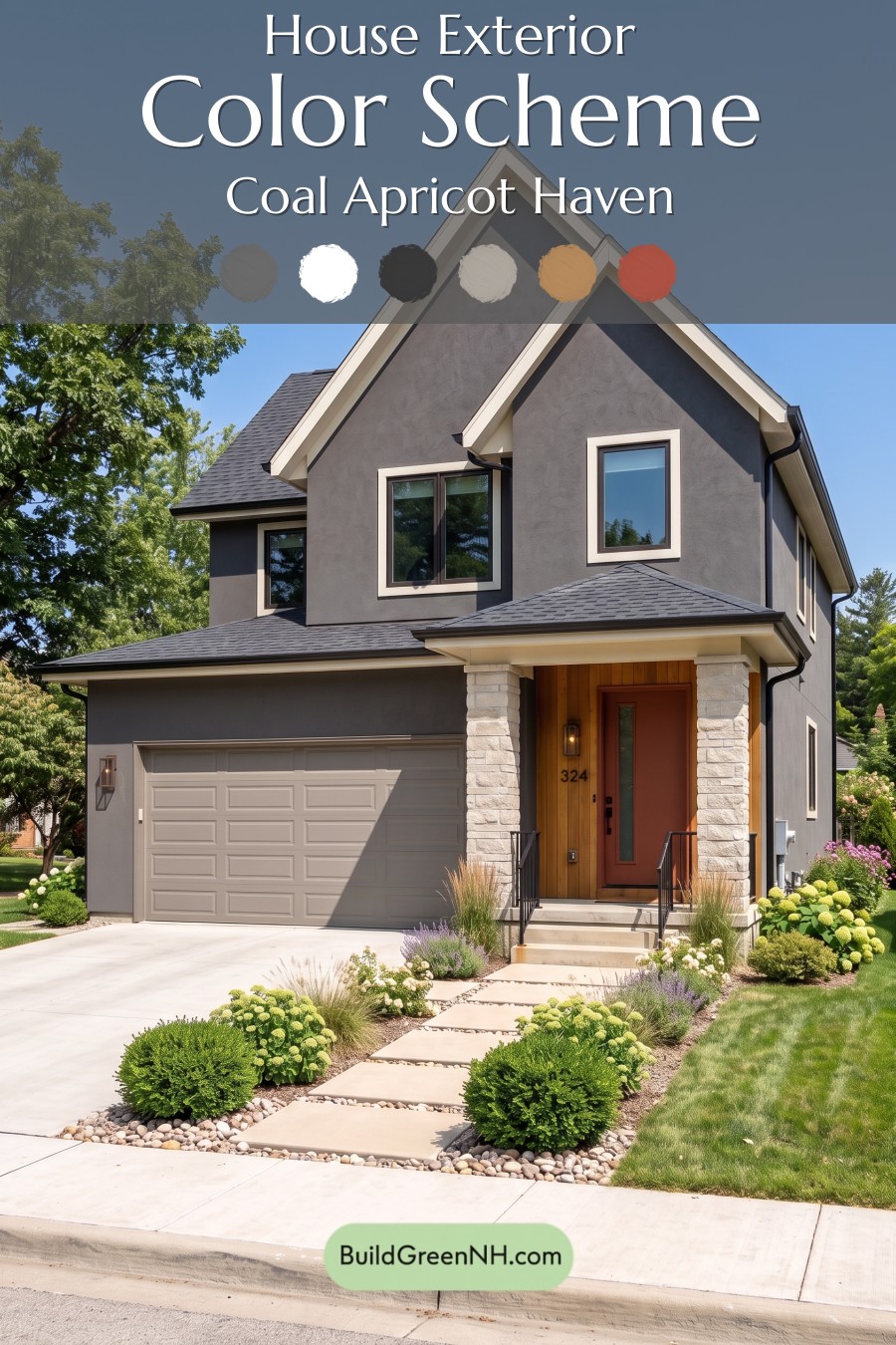 Dark Stucco House Exterior Color Scheme: Coal Apricot Haven