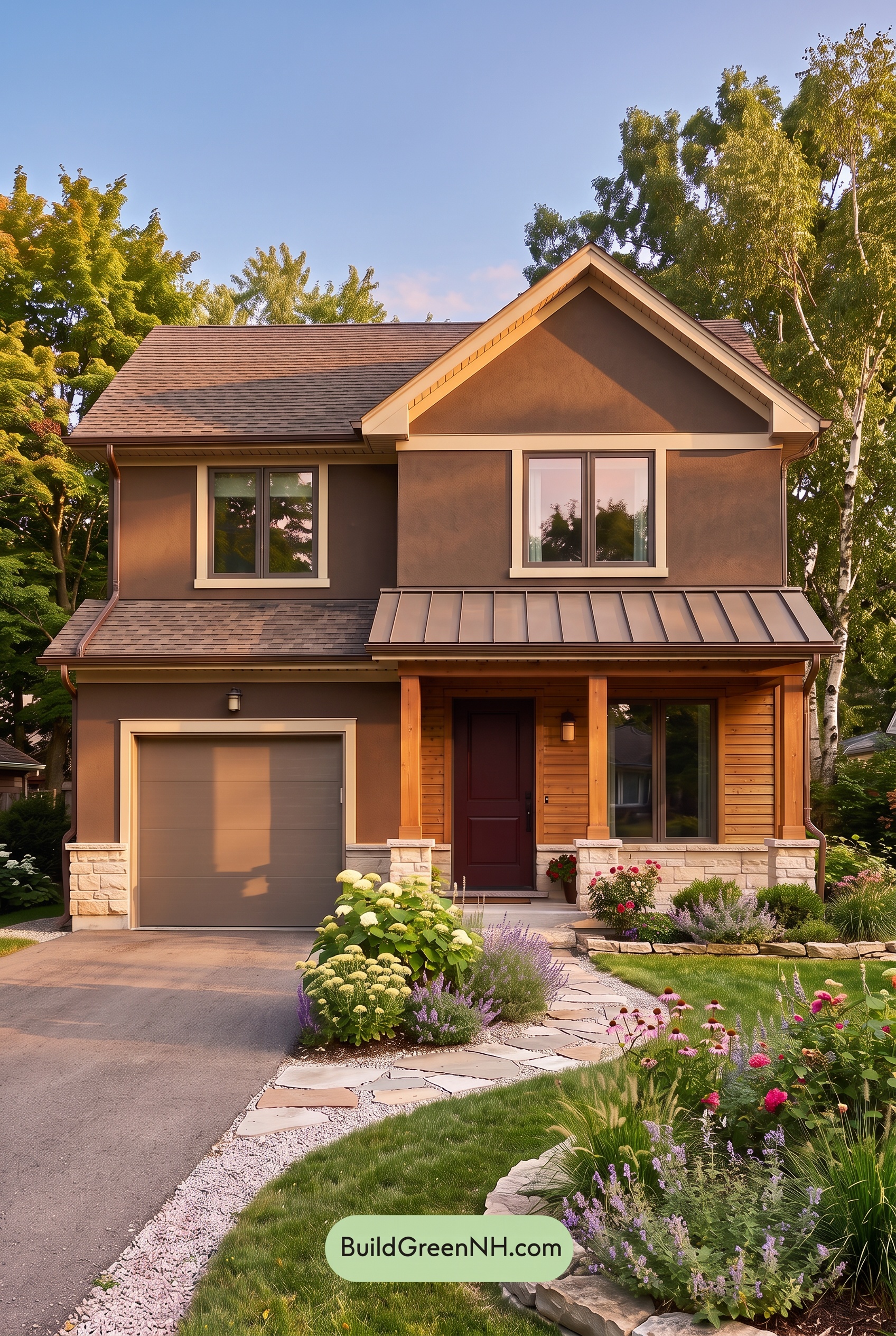 Dark Stucco House Exterior Color Scheme: Cocoa Aurelia - Golden Hour