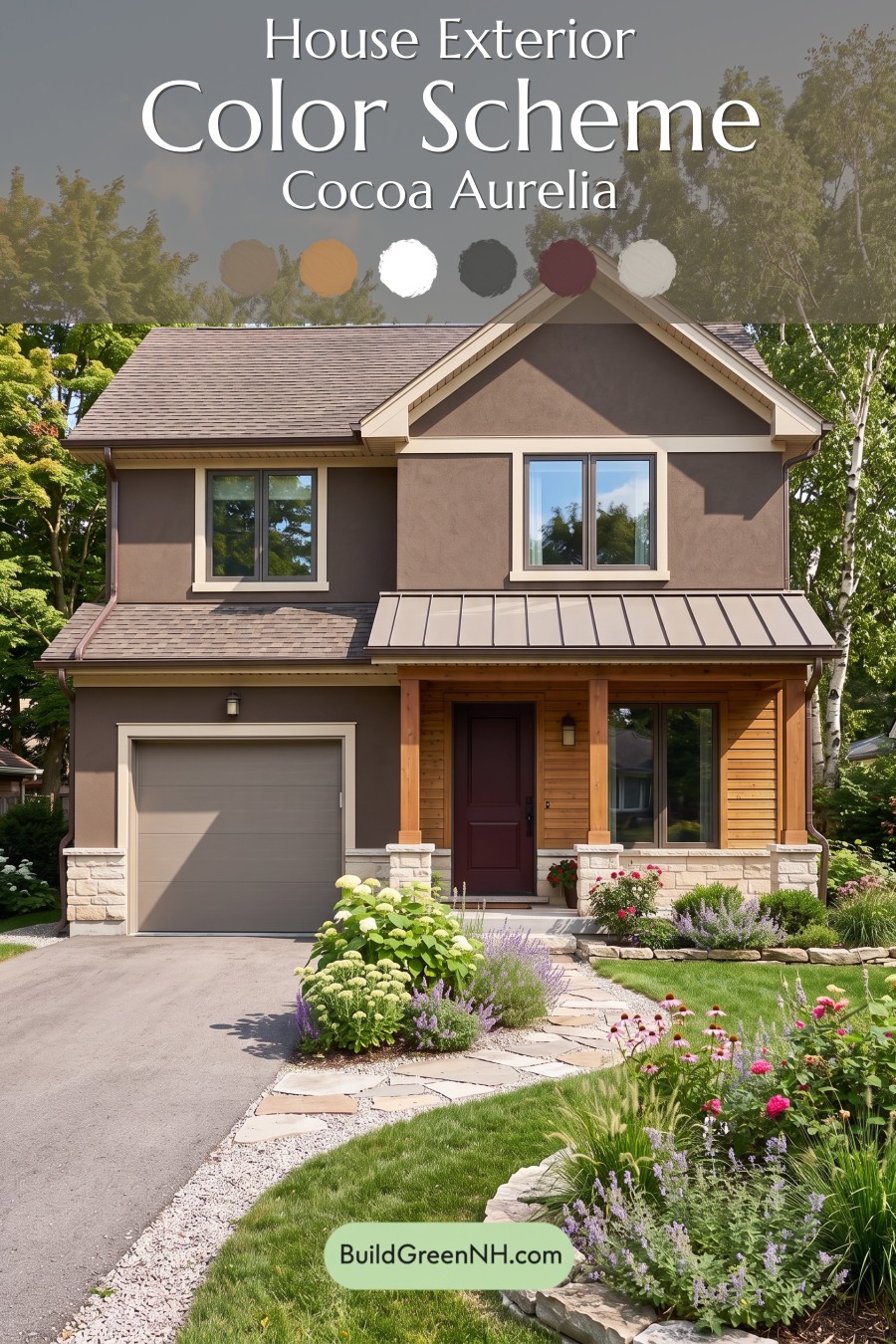 Dark Stucco House Exterior Color Scheme: Cocoa Aurelia