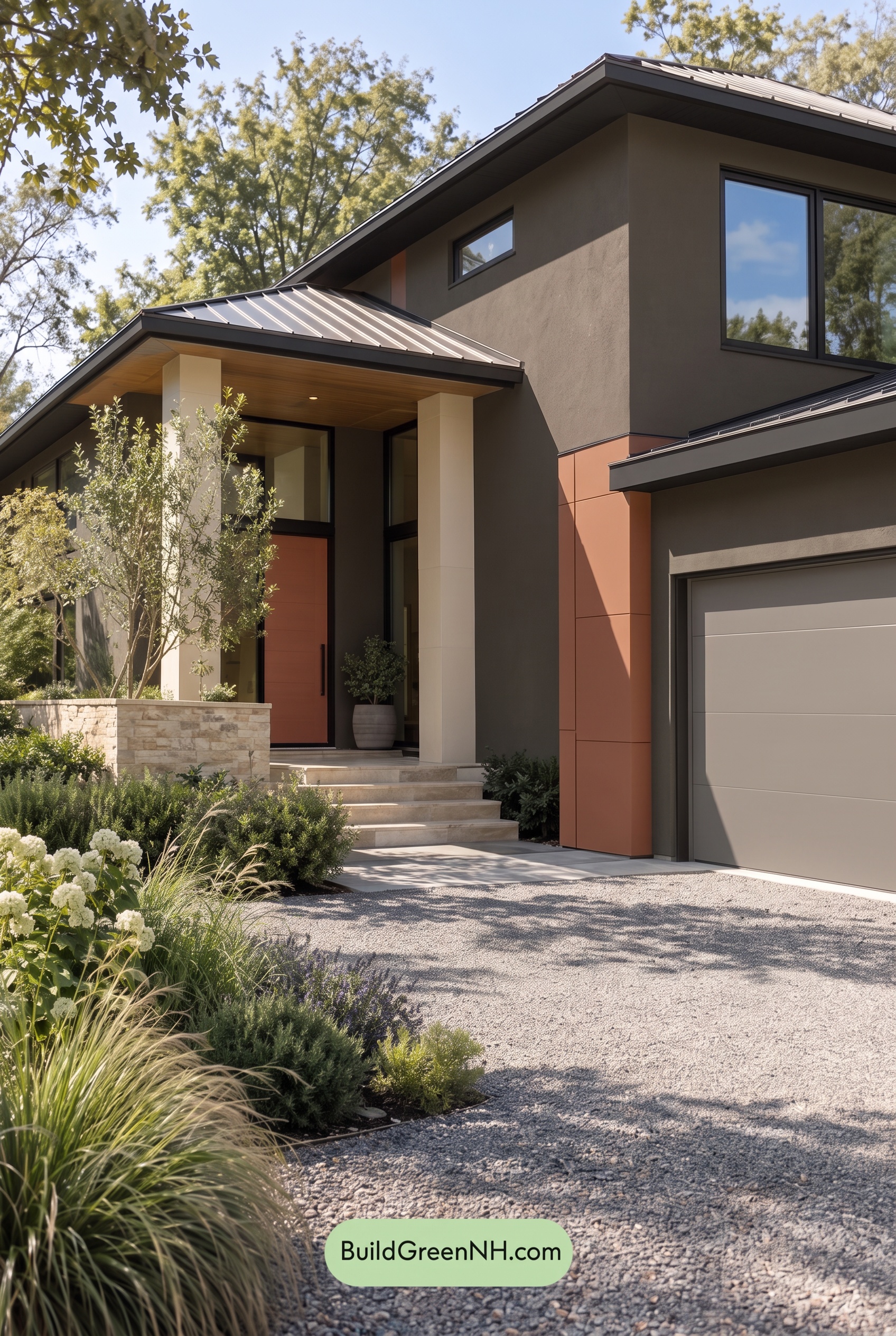 Dark Stucco House Exterior Color Scheme: Copper Orchard House