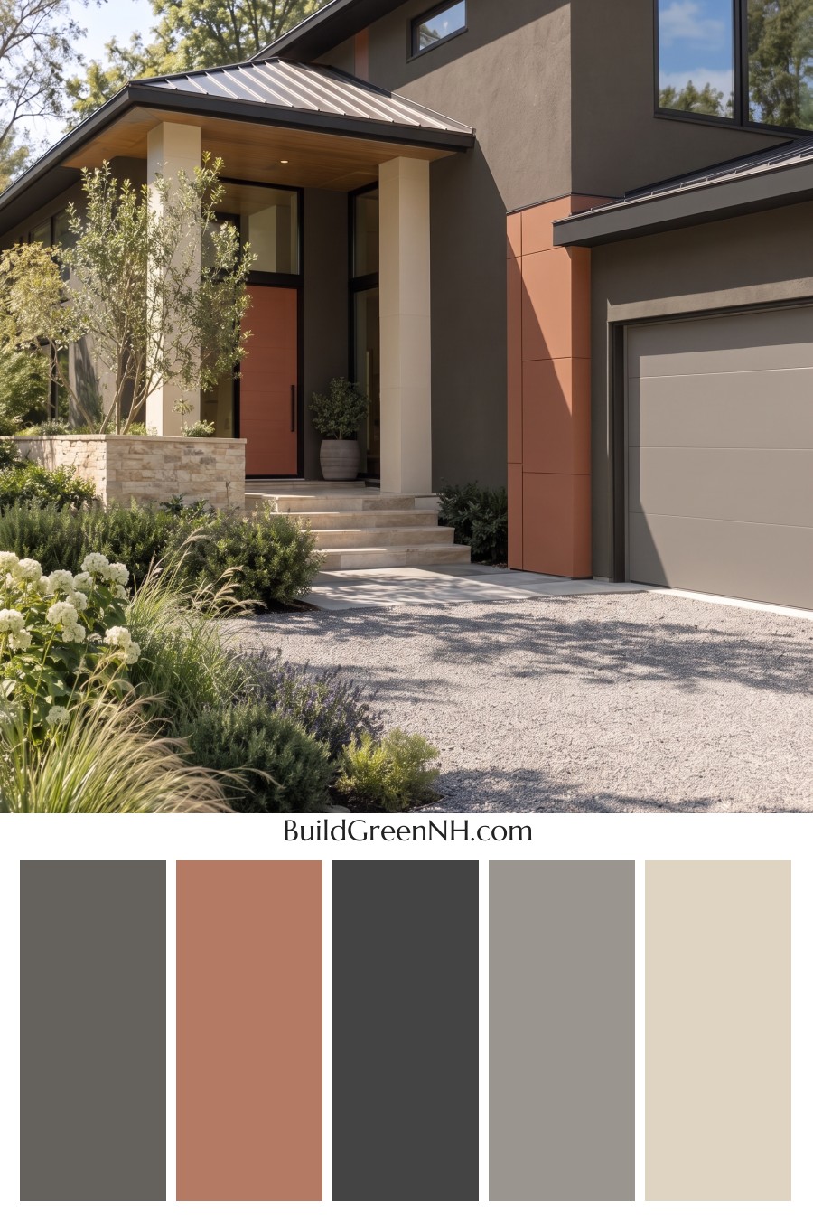 Dark Stucco House Exterior Color Scheme: Copper Orchard House
