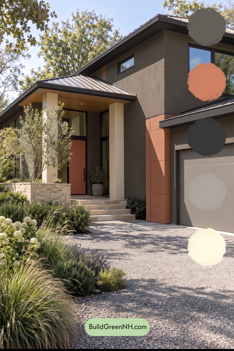 Dark Stucco House Exterior Color Scheme: Copper Orchard House