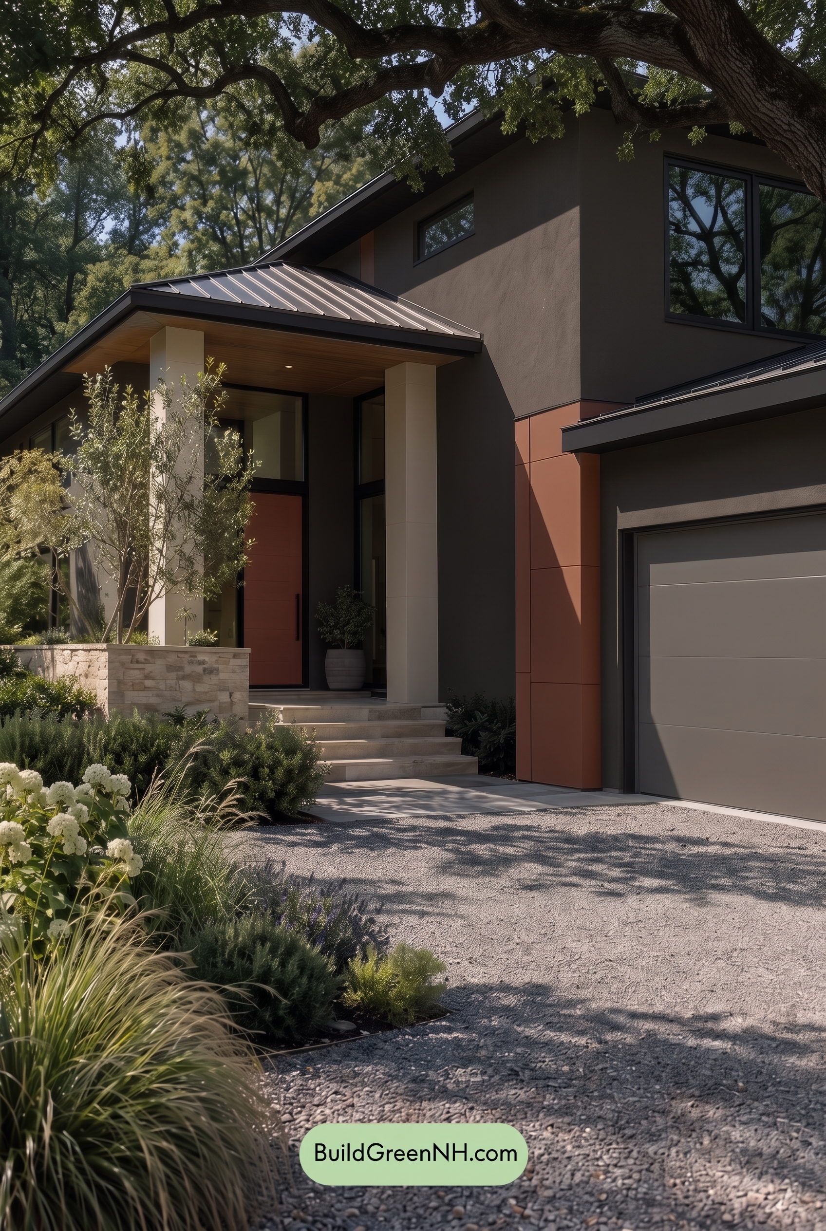 Dark Stucco House Exterior Color Scheme: Copper Orchard House - Shade