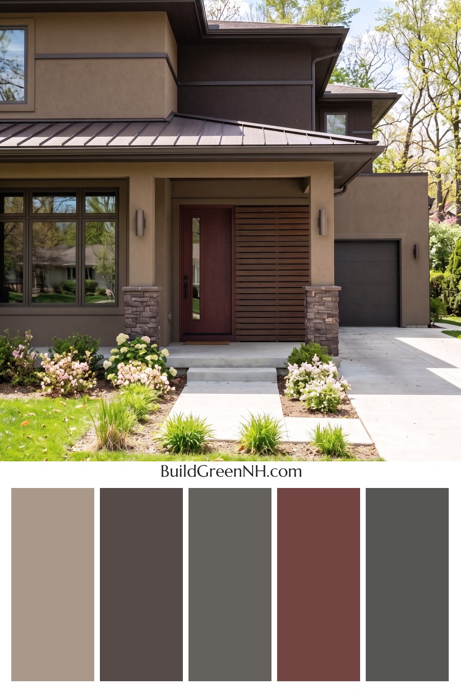 Dark Stucco House Exterior Color Scheme: Dune Velvet