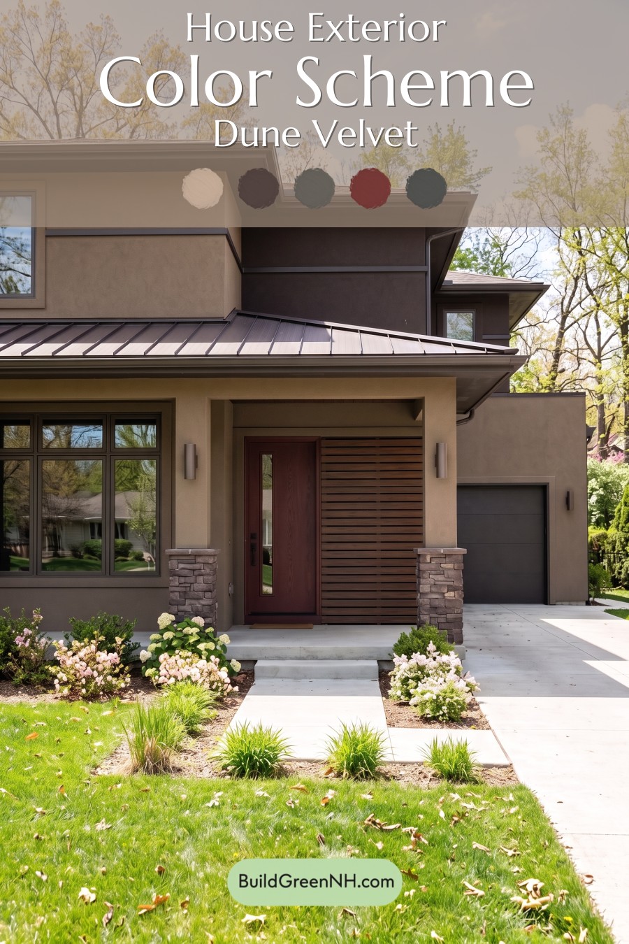 Dark Stucco House Exterior Color Scheme: Dune Velvet