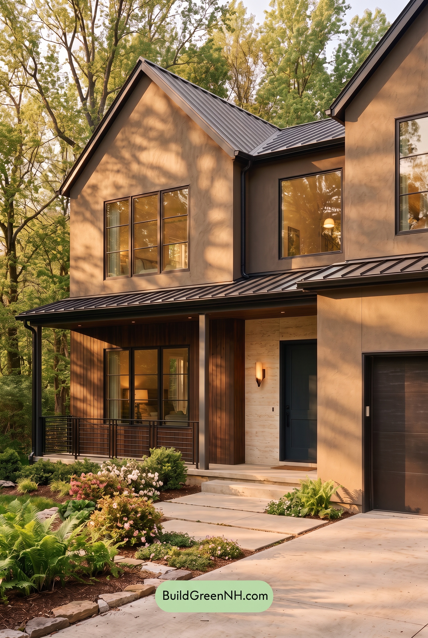 Dark Stucco House Exterior Color Scheme: Fawn Obsidian - Golden Hour