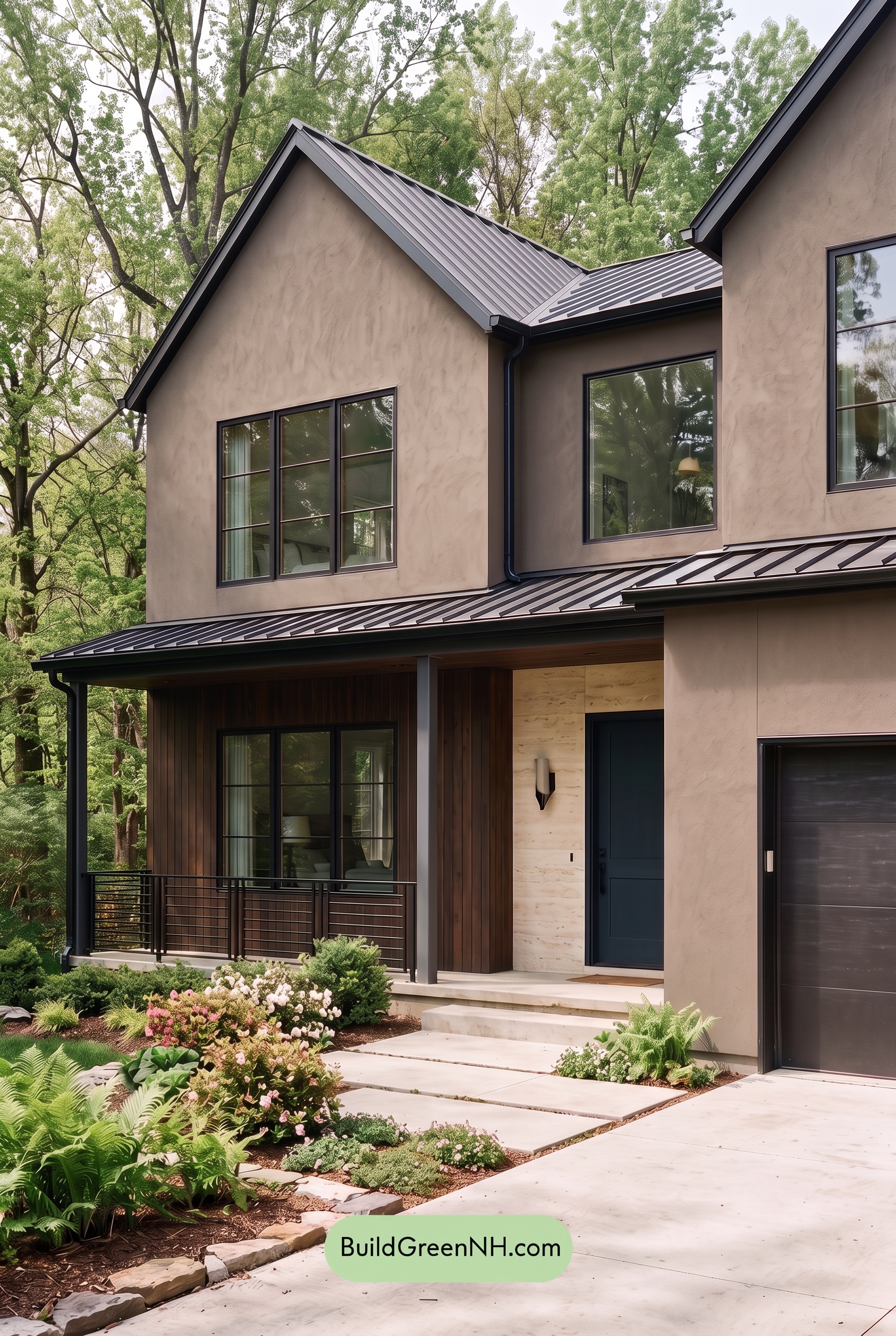Dark Stucco House Exterior Color Scheme: Fawn Obsidian - Overcast