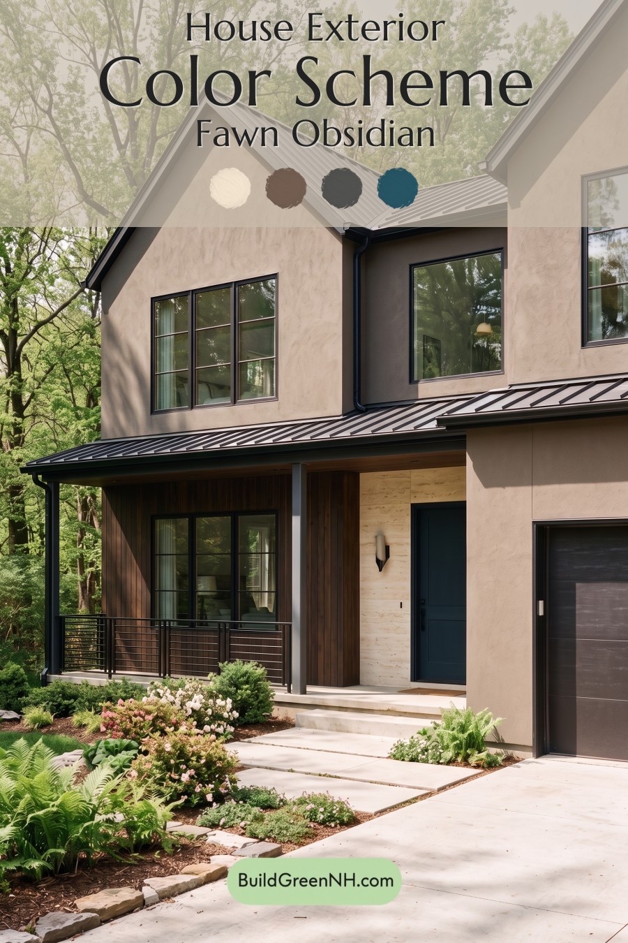 Dark Stucco House Exterior Color Scheme: Fawn Obsidian