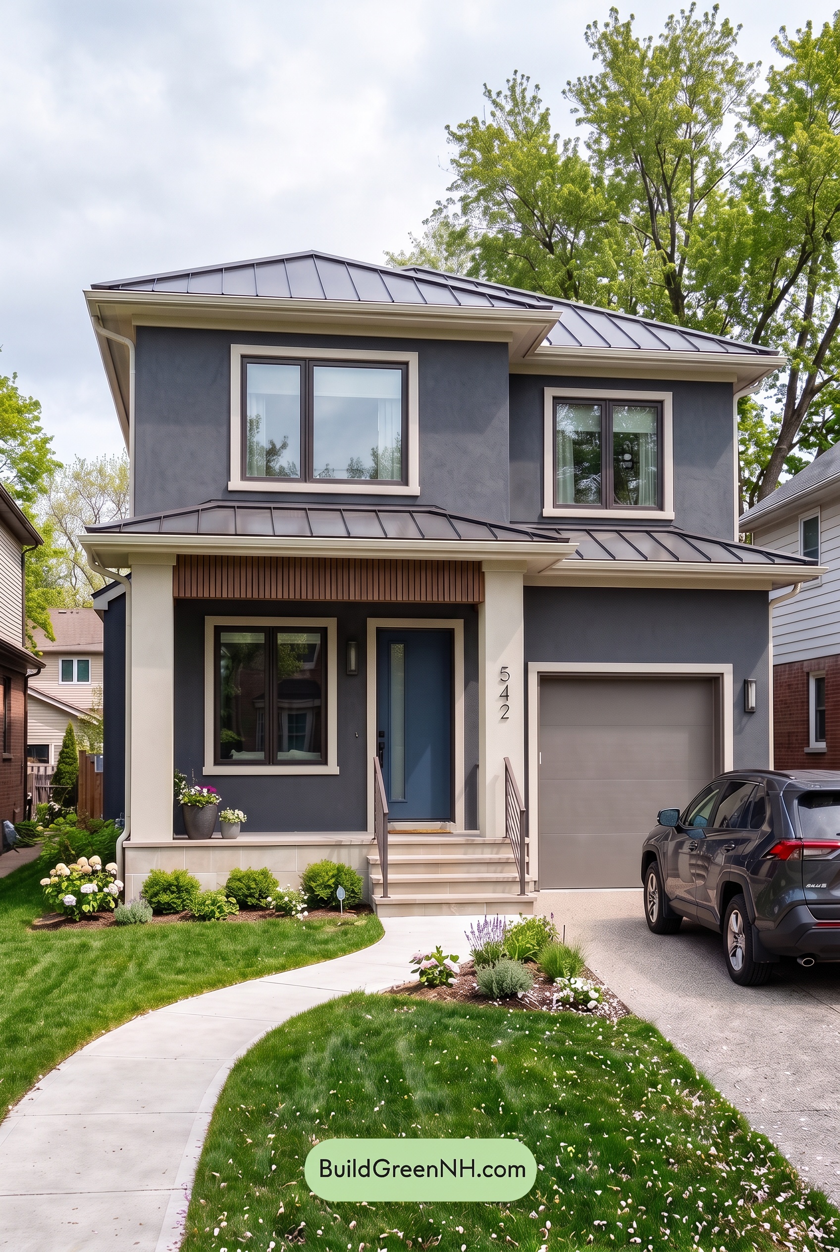 Dark Stucco House Exterior Color Scheme: Graphite Linen Poise - Overcast