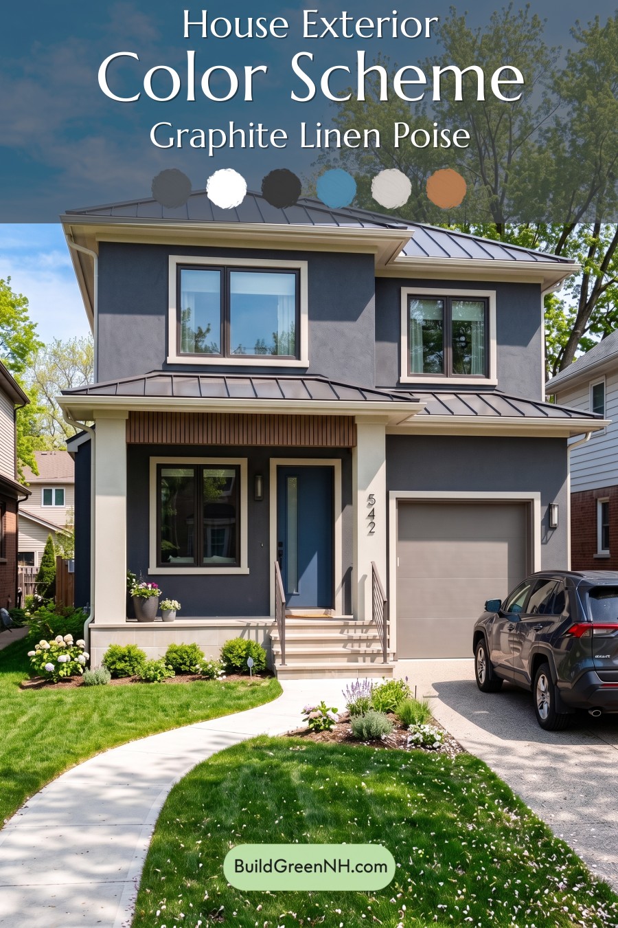 Dark Stucco House Exterior Color Scheme: Graphite Linen Poise