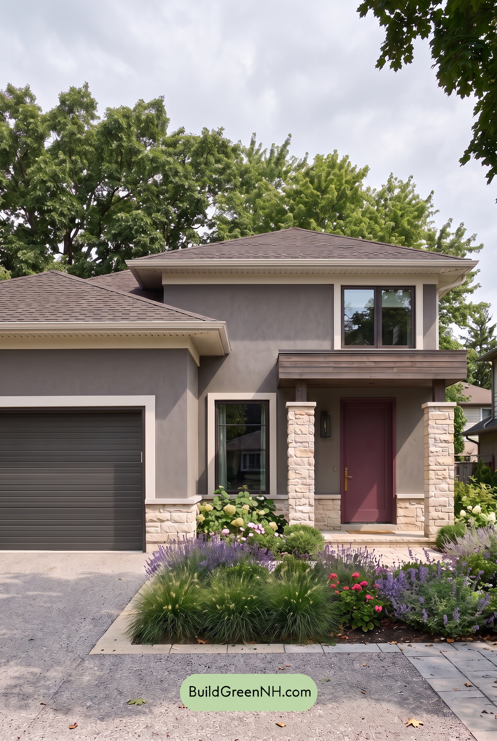 Dark Stucco House Exterior Color Scheme: Iron Plum Stillness - Overcast