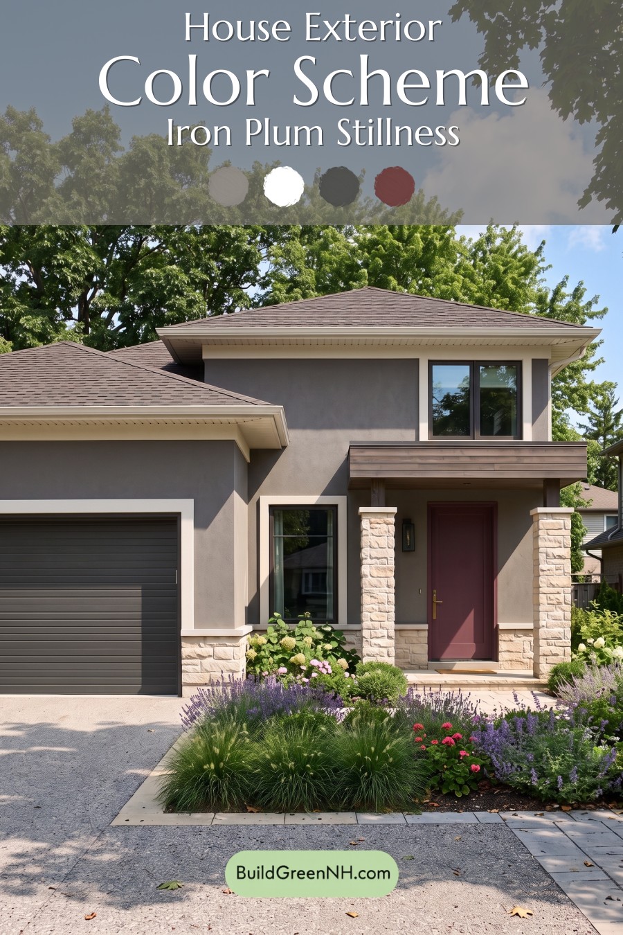 Dark Stucco House Exterior Color Scheme: Iron Plum Stillness