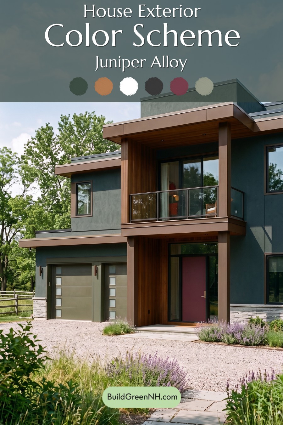 Dark Stucco House Exterior Color Scheme: Juniper Alloy