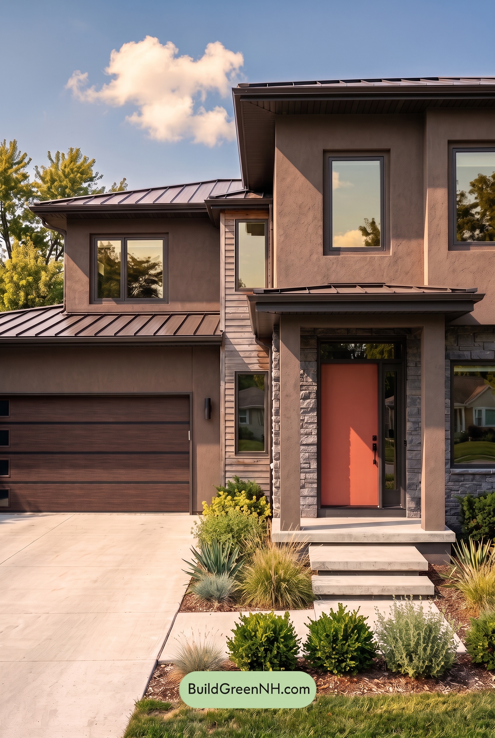 Dark Stucco House Exterior Color Scheme: Mocha Nightfall - Golden Hour