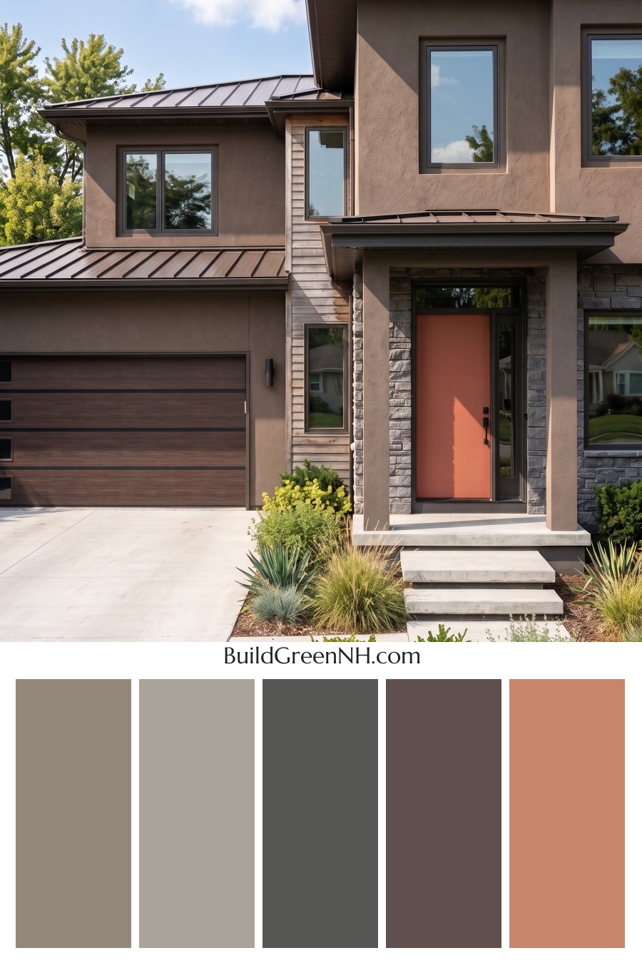 Dark Stucco House Exterior Color Scheme: Mocha Nightfall