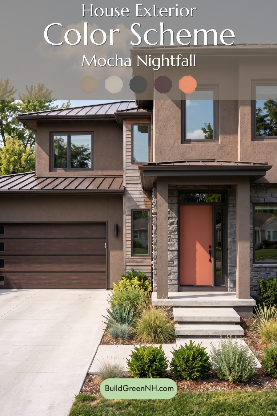 Dark Stucco House Exterior Color Scheme: Mocha Nightfall
