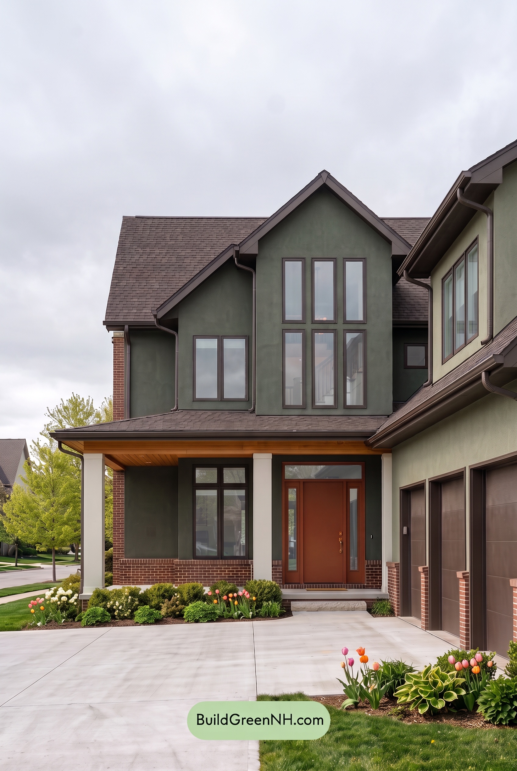 Dark Stucco House Exterior Color Scheme: Mosslight Ember - Overcast