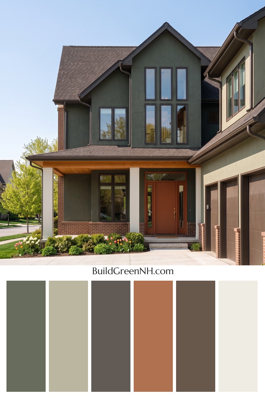 Dark Stucco House Exterior Color Scheme: Mosslight Ember