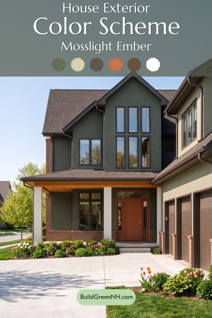 Dark Stucco House Exterior Color Scheme: Mosslight Ember