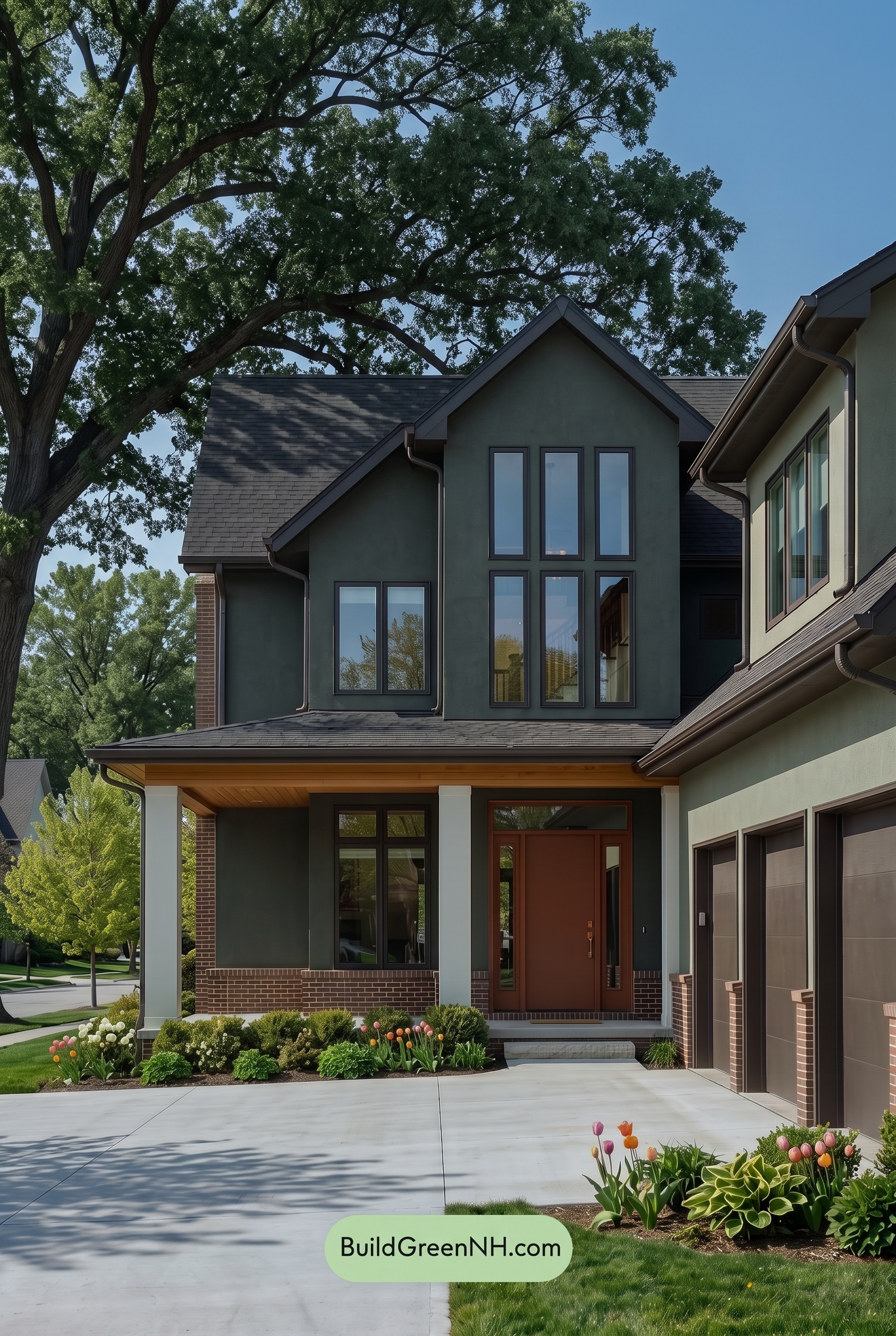 Dark Stucco House Exterior Color Scheme: Mosslight Ember - Shade