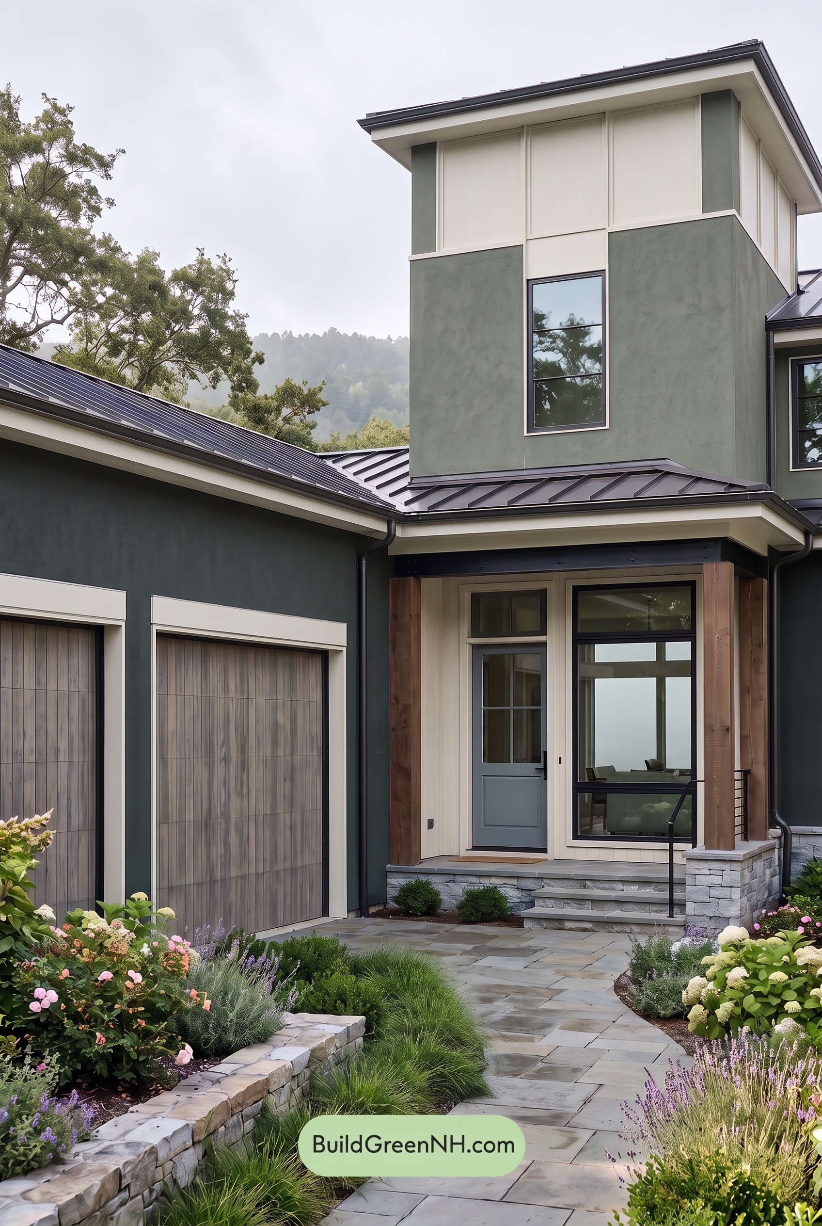 Dark Stucco House Exterior Color Scheme: Pine Gilded Threshold - Overcast
