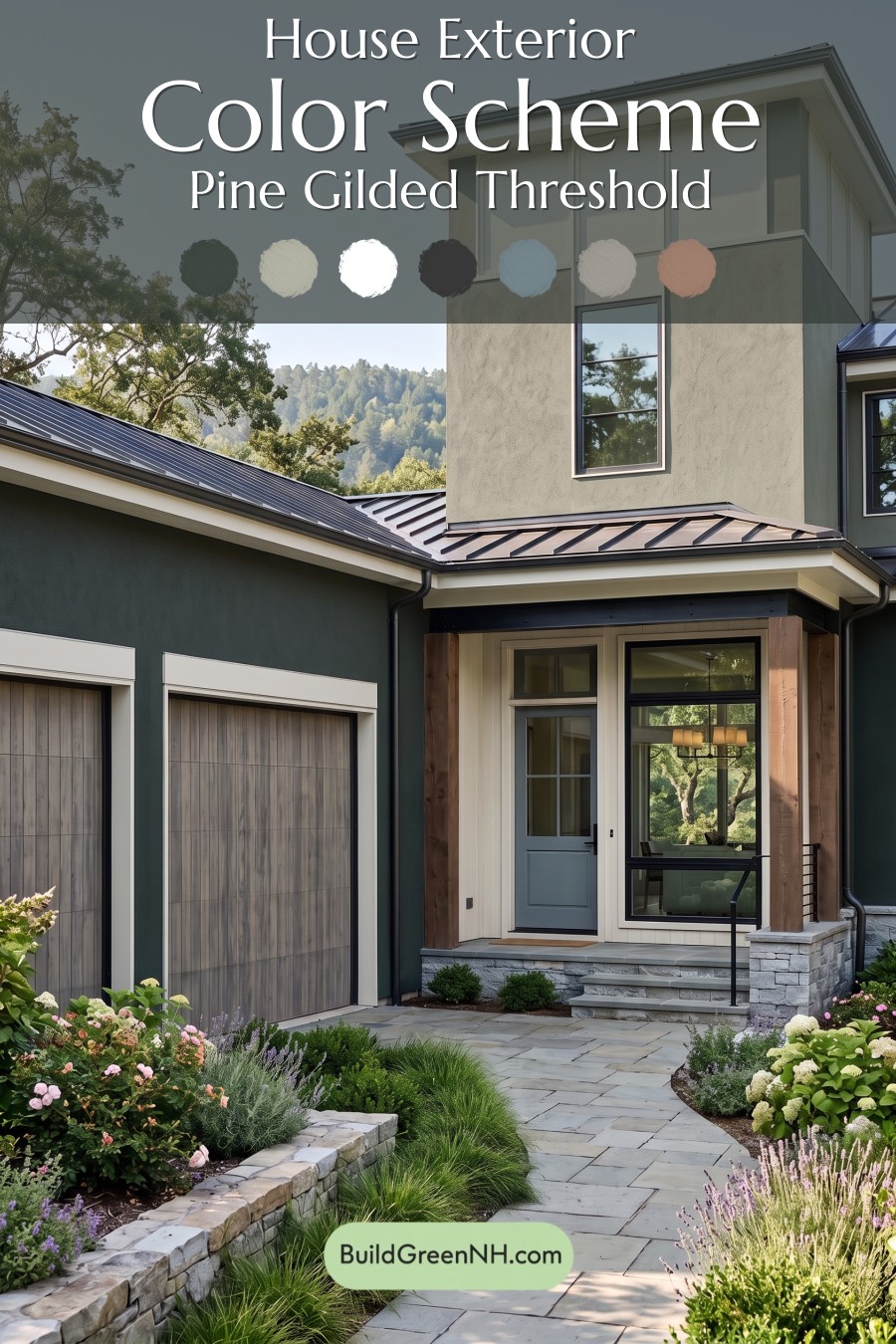 Dark Stucco House Exterior Color Scheme: Pine Gilded Threshold