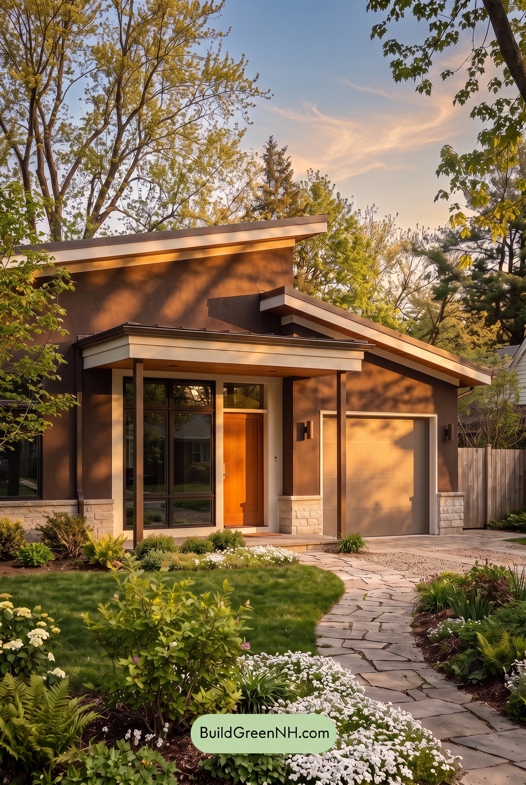 Dark Stucco House Exterior Color Scheme: Roasted Pearl - Golden Hour