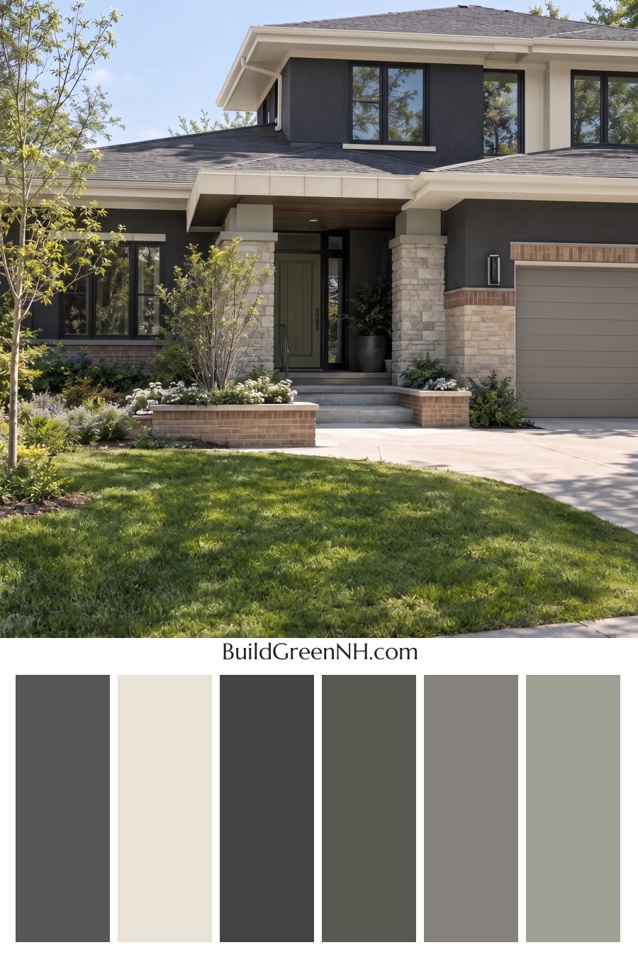Dark Stucco House Exterior Color Scheme: Sage Brick Reverie