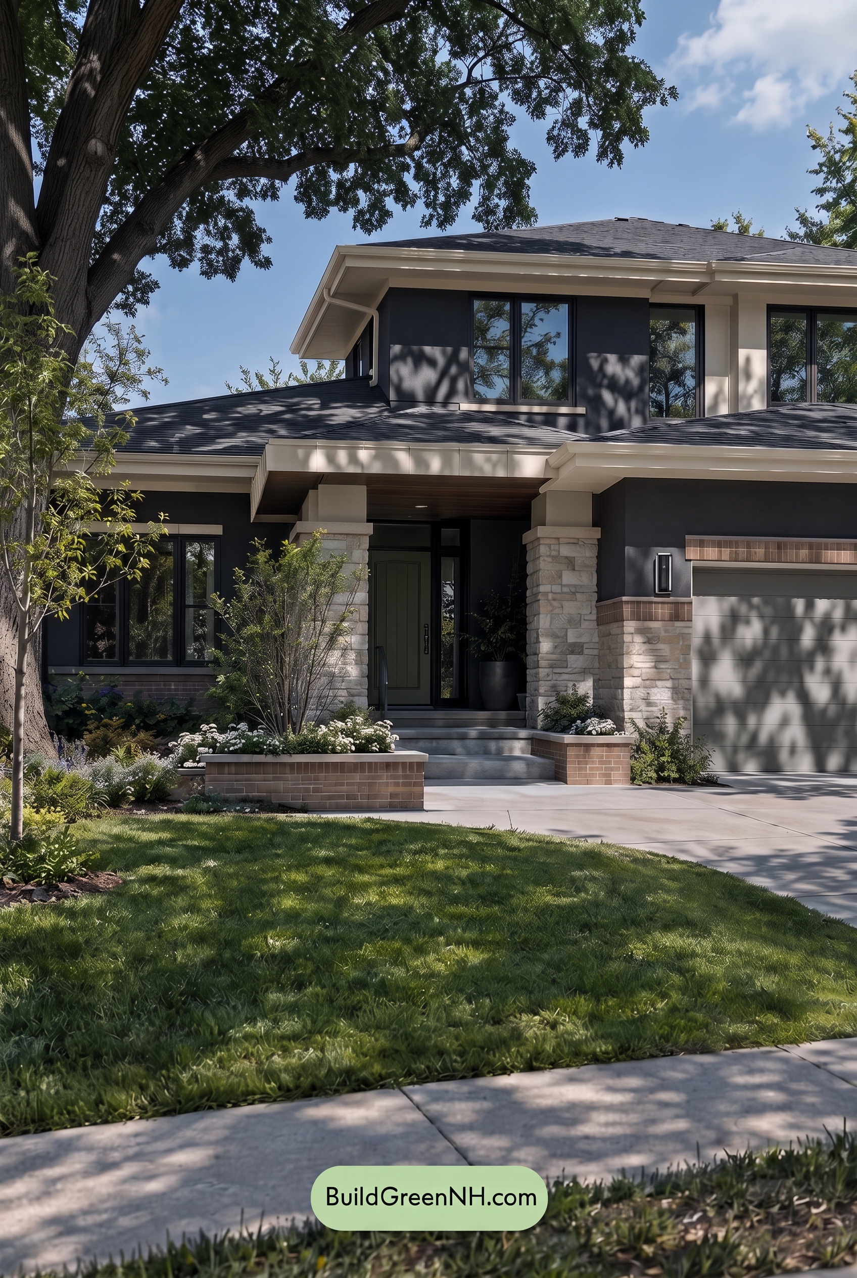 Dark Stucco House Exterior Color Scheme: Sage Brick Reverie - Shade