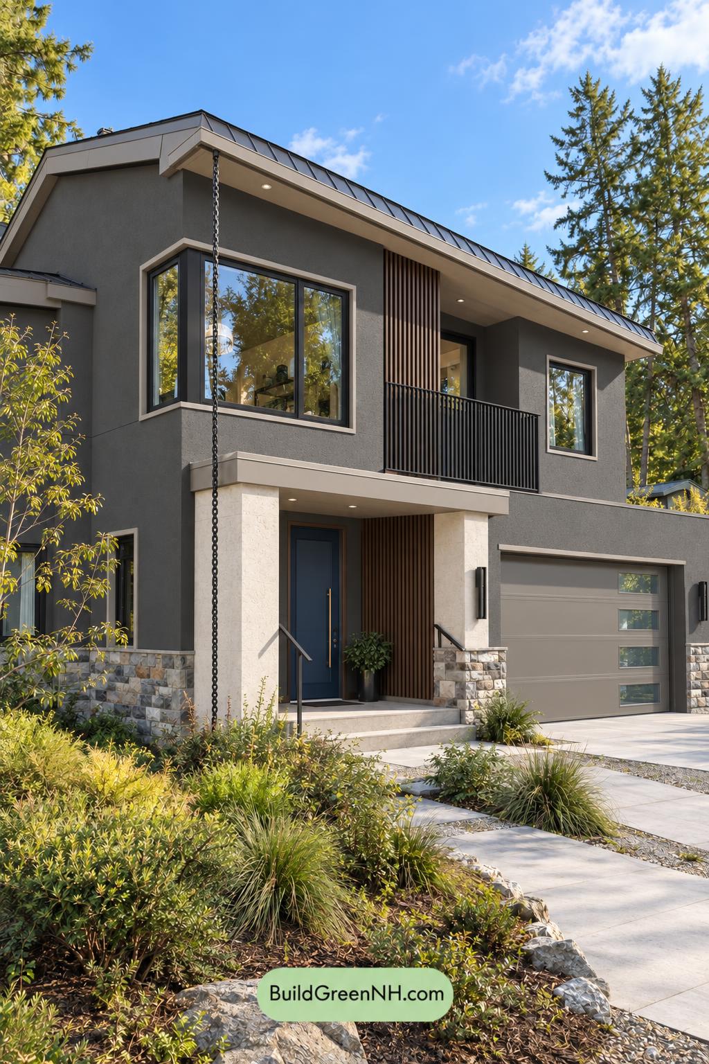 Dark Stucco House Exterior Color Scheme: Silver Pine Shelter
