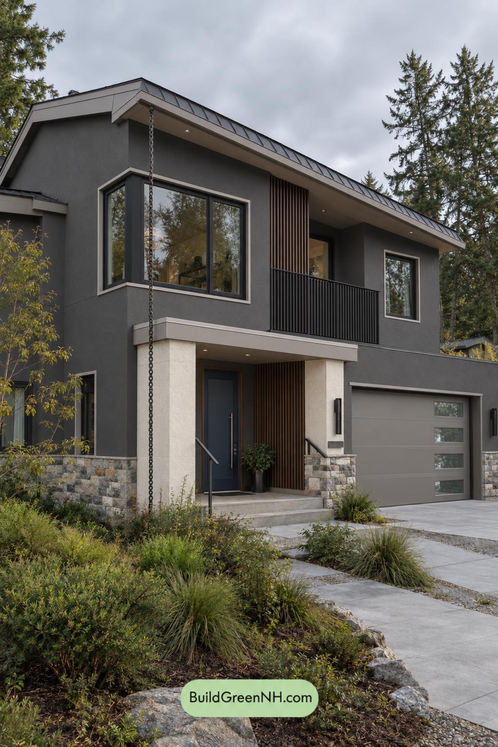 Dark Stucco House Exterior Color Scheme: Silver Pine Shelter - Overcast