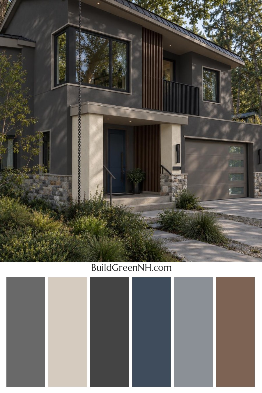 Dark Stucco House Exterior Color Scheme: Silver Pine Shelter