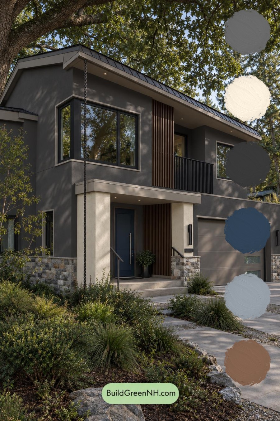 Dark Stucco House Exterior Color Scheme: Silver Pine Shelter