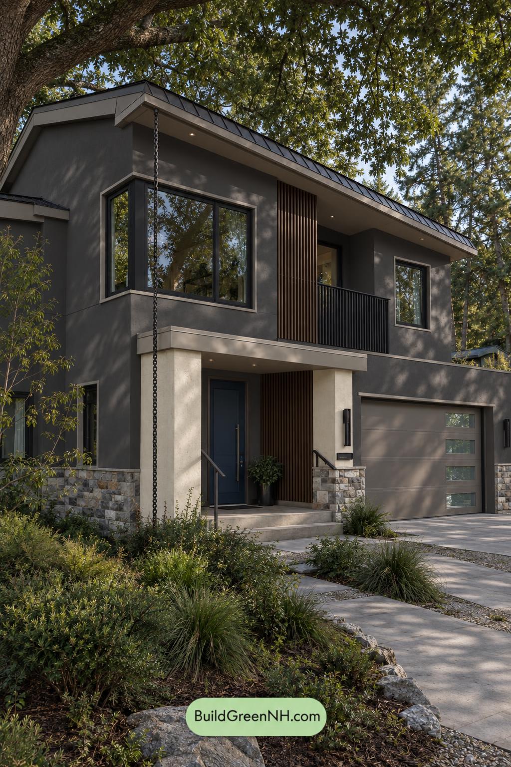 Dark Stucco House Exterior Color Scheme: Silver Pine Shelter - Shade