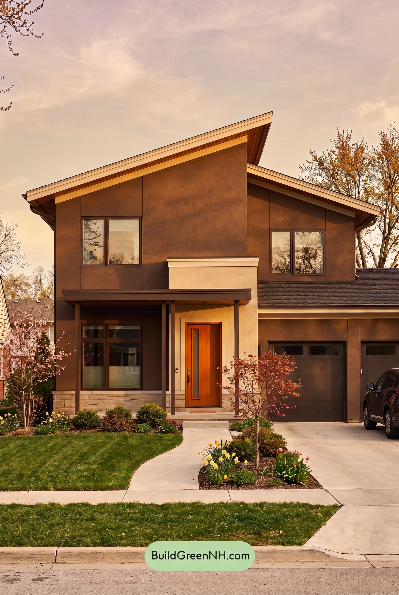 Dark Stucco House Exterior Color Scheme: Umber Solstice - Golden Hour